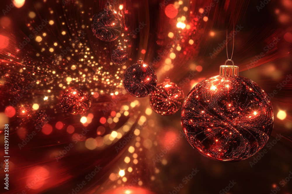 Poster Bright and colorful Christmas balls hanging on a tree, creating a festive and joyful atmosphere. HD wallpaper perfect for the holiday season.