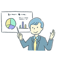 グラフで説明している男性の素材イラスト