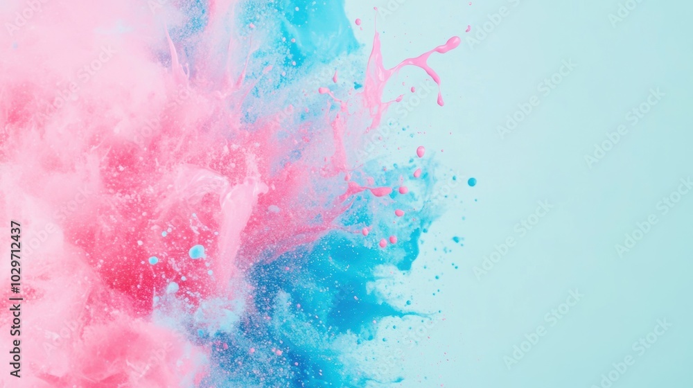 Poster abstract splash of vibrant pink and blue colors creating a dynamic and energetic explosion effect ag