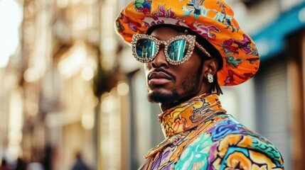 Obraz premium Guy in a bright, extravagant outfit, exuding wealth and confidence