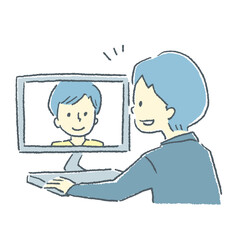 リモート会議をする男性の素材イラスト