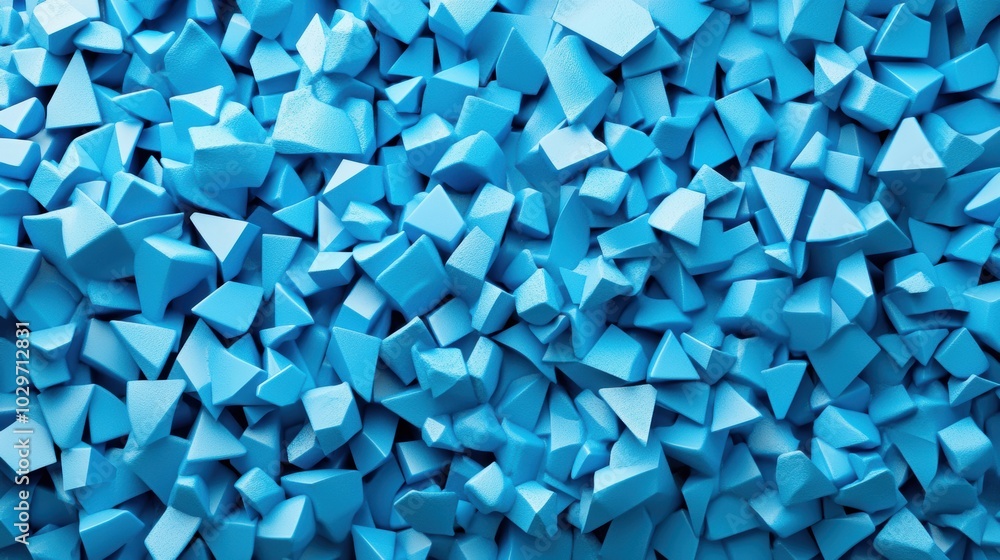 Poster a collection of sharp-edged blue geometric shapes forming a textured abstract pattern, creating a se