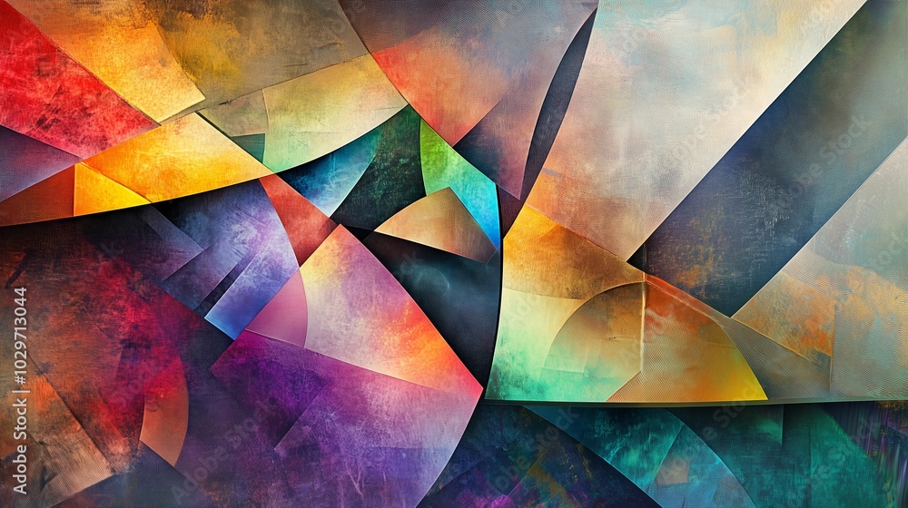 Poster abstract colorful geometric shapes in dynamic arrangement create a vibrant visual experience suitabl