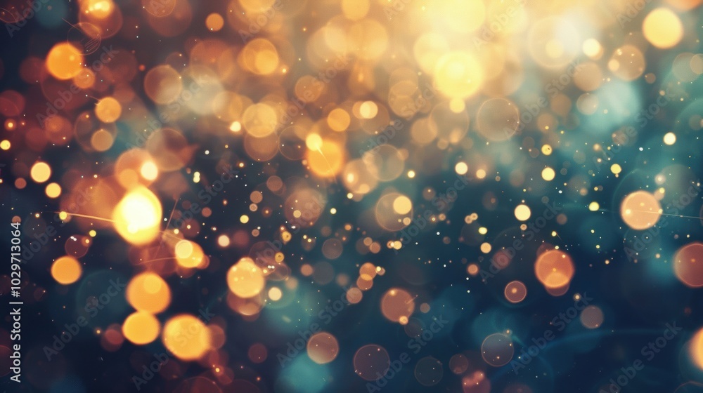 Poster a mesmerizing display of golden bokeh lights against a dark, blurred background, creating a festive 