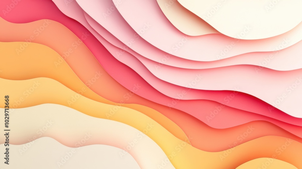 Poster a colorful abstract design featuring overlapping layers of paper in warm tones of orange, red, and p
