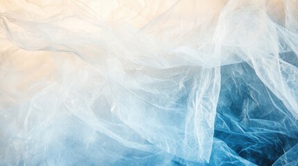 Fototapeta premium Soft, translucent fabric in light blue tones flowing in the air, creating an airy, ethereal abstract texture.