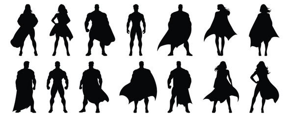 Superhero silhouette set vector design big pack of hero illustration and icon