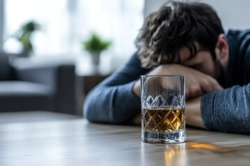 A man reflects on his struggles with alcohol addiction during a counseling session in a quiet, intimate setting