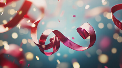 Festive ribbons and confetti celebrate a joyful occasion with vibrant sparkle in the background