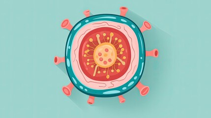 Fototapeta premium Illustration of a virus structure on a blue background.