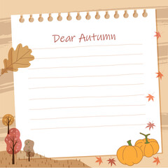 Fototapeta premium Autumn frame4. Note Background. Autumn Landscape Illustration