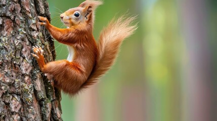 Red Squirrel Climbing a Tree