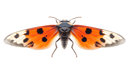 view of a ladybug with bright red wings and black spots