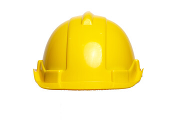 Yellow hard hat isolated on white background with clipping path. Side view.