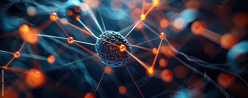 Poster abstract representation of molecular connections and networks, digitally created.