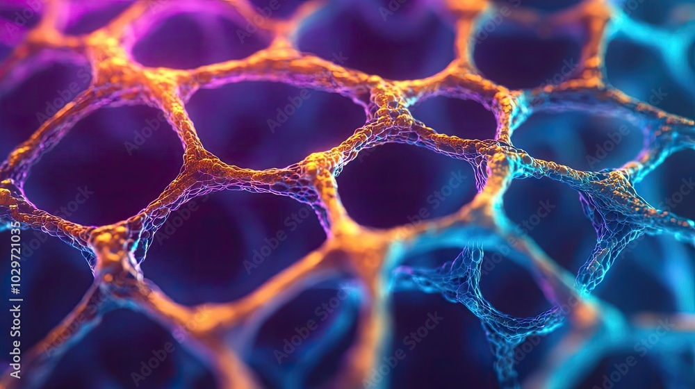 Aufkleber abstract colorful cell structure, glowing lines on dark background.