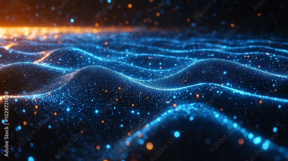 Poster abstract blue line network concept with glowing particles, symbolizing connection, data flow, techno
