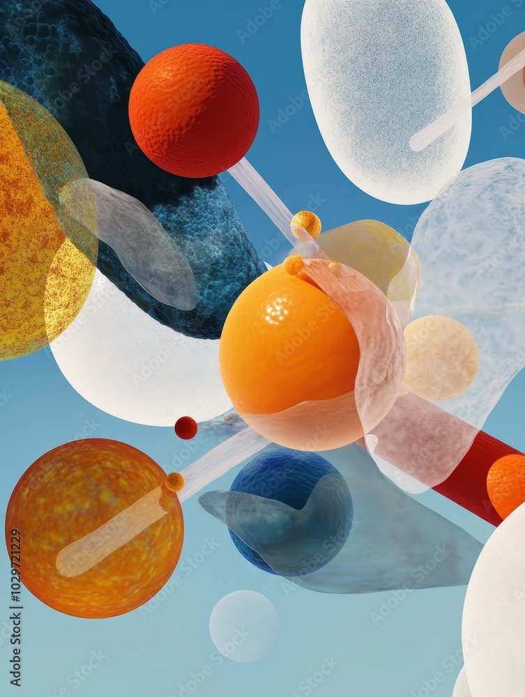 Poster abstract vibrant cellular structures in motion, representing life, growth, and interconnectedness. a