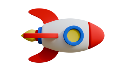 Realistic 3d cartoon emoji emotion icon flying rocket isolated on transparent alpha channel background 