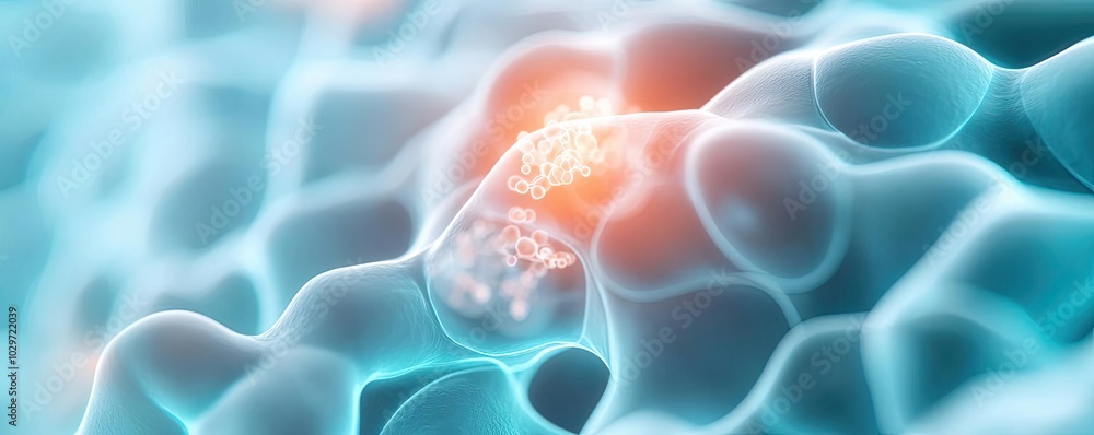 Aufkleber close-up of dynamic cellular structures in vibrant blue and orange tones.