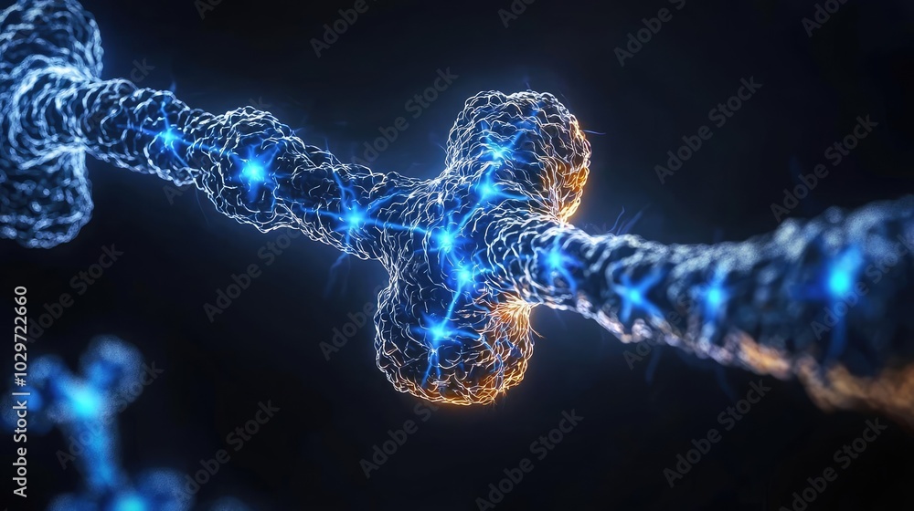 Poster abstract representation of molecular structure with glowing connections.