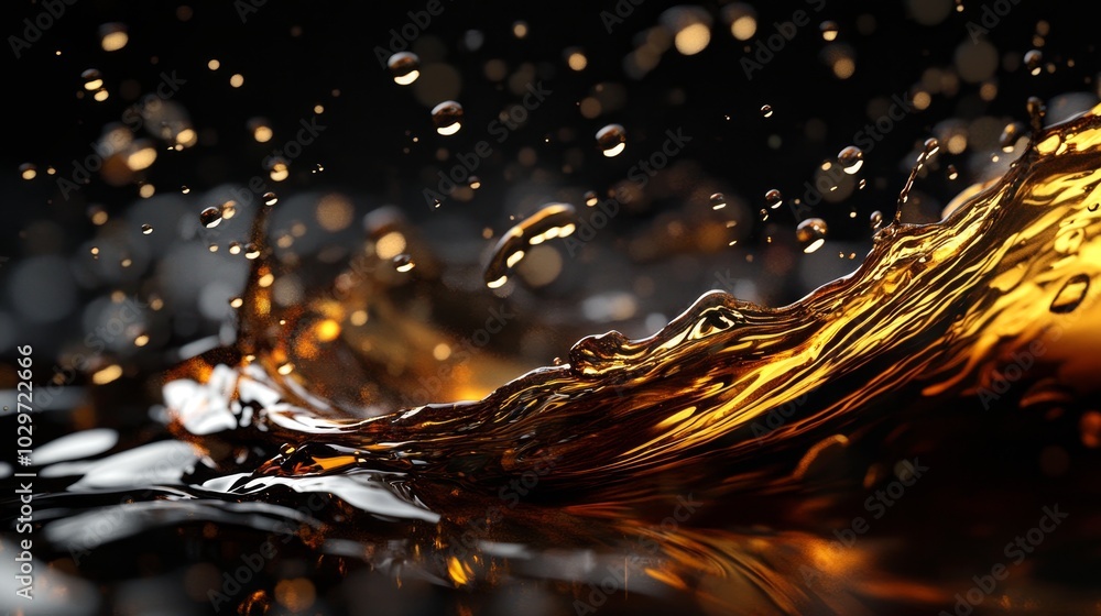 Poster golden liquid splash: a dynamic and artistic visual representation of a liquid splash, capturing the