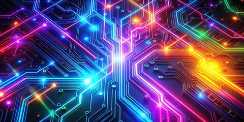 Futuristic abstract glowing circuitry with neon colors , technology, digital, innovation, futuristic, abstract, glow, circuit