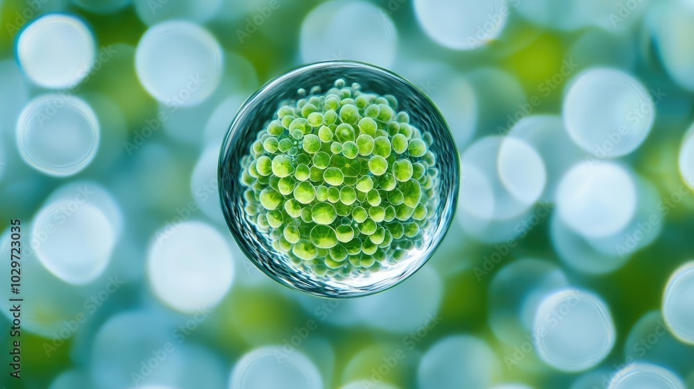 Poster close-up view of microbe surrounded by a blue blurred background.