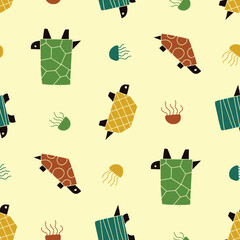 Turtle Jellyfish Animal Vector Seamless Pattern illustration Design