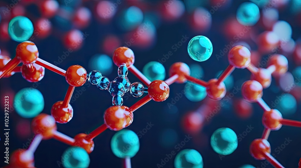 Poster close-up of molecular structure in vibrant colors, abstract scientific background.