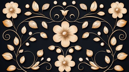 Elegant Floral Pattern on Black Background