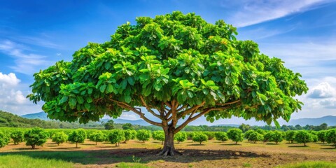 Jatropha tree with vibrant green leaves in natural setting of Thailand , Jatropha, tree, nature, Thailand, green