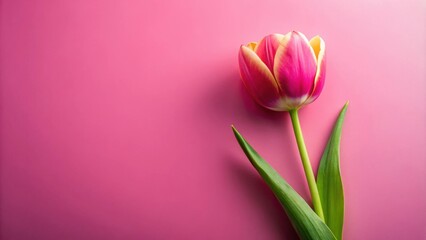 Fototapeta premium Tulip flower on pink background, perfect for a cheerful wallpaper, tulip, flower, pink, background, vibrant, wallpaper