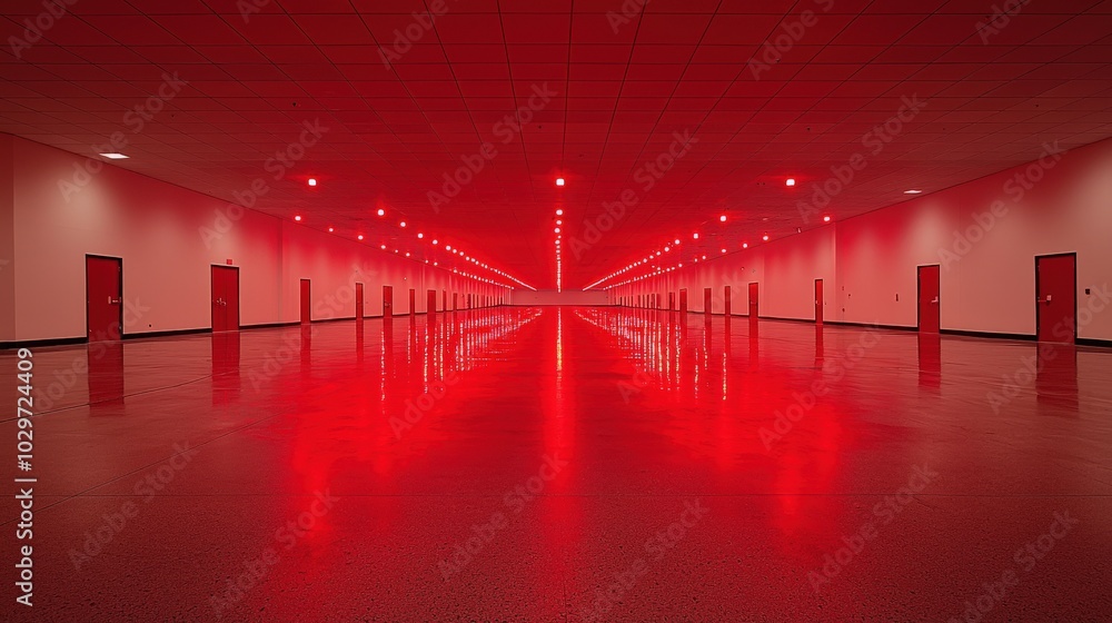 Poster red warning signals illuminating a dimly lit space