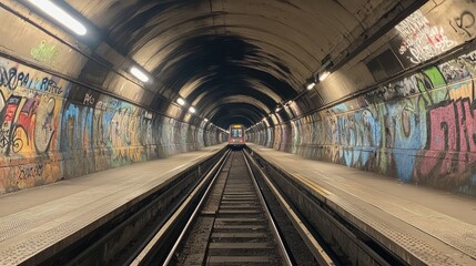 Subway Tunnel with Graffiti Art in Industrial Setting