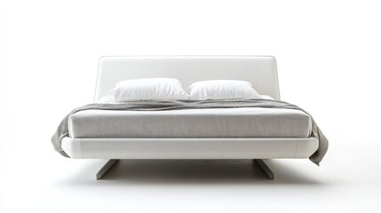 Isolated cutout of a modern double bed, white and simple, perfect for product catalogs
