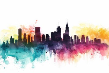 Obraz premium Serene urban panorama with a silhouette of a city's skyline