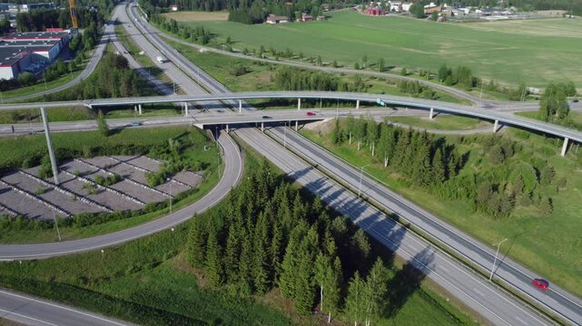 Highway traffic infrastructure overpasses at Kerava Finland, aerial