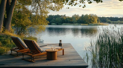 Serene Wooden Deck Overlooking Calm Lake
