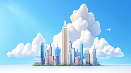 Obraz premium 3D Cartoon Depiction of a Tall Urban Skyline