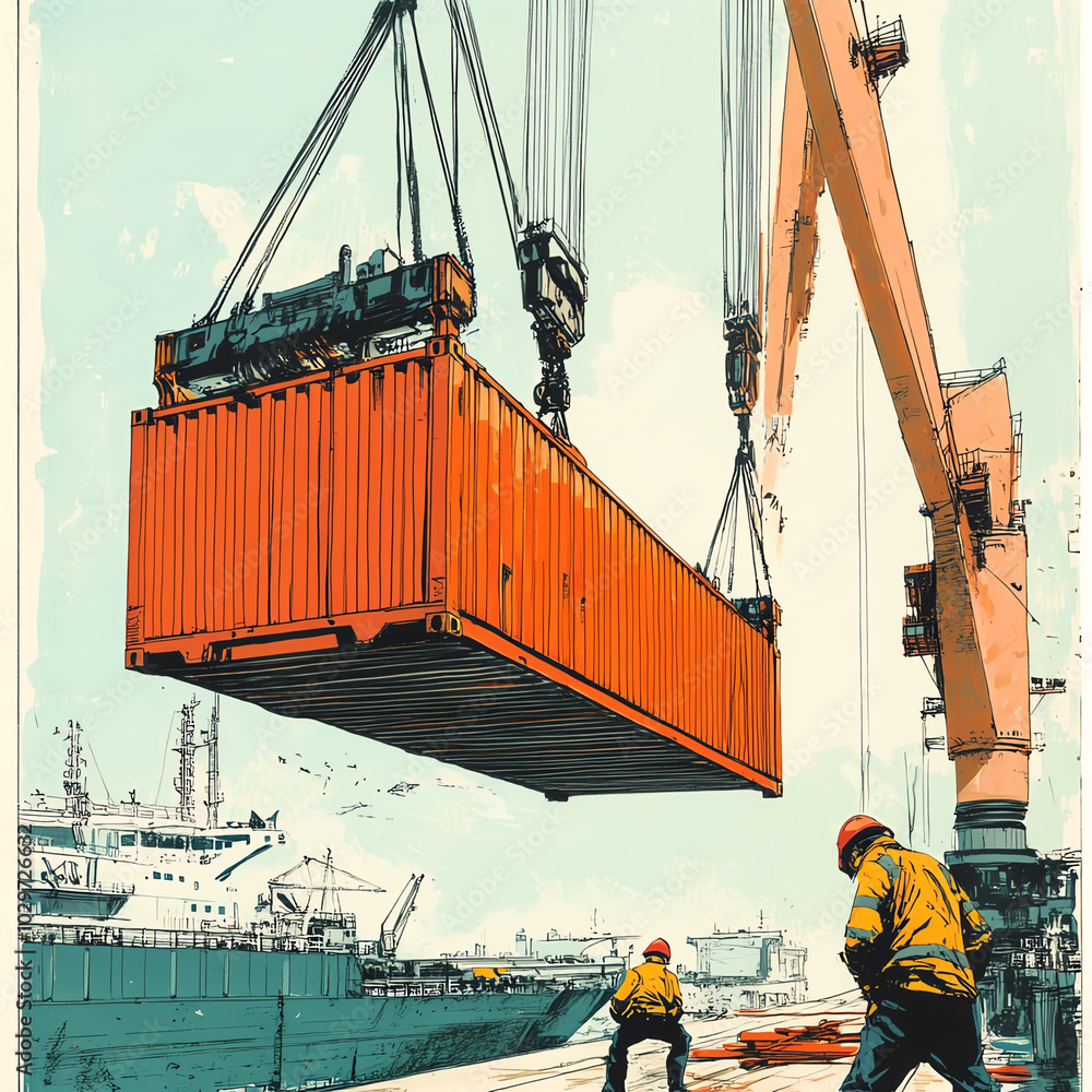 Poster cargo container loading at shipping dock