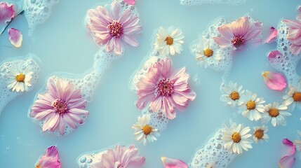 Serene Milk Bath with Flower Petals and Bubbles