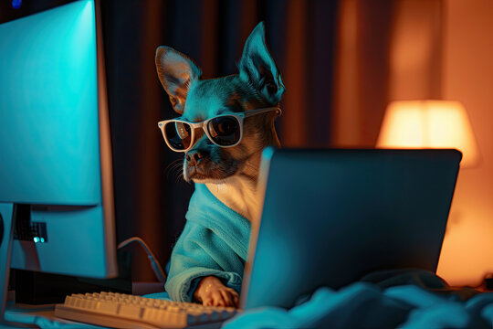 Dog Working on Computer