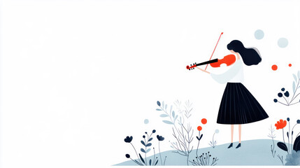 Obraz premium Purple watercolor painting of a woman is playing violin on the meadow