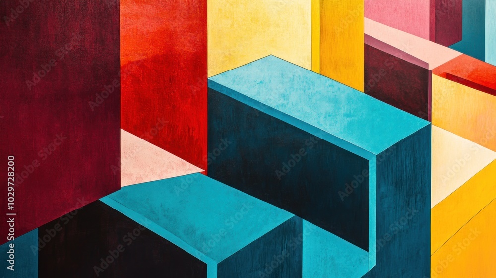 Poster abstract geometric background with colorful shapes and textured surface.