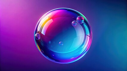 Chromatic bubble inflating with mini bubbles in vibrant blue and pink purple background , bubble, inflate, mini, refraction
