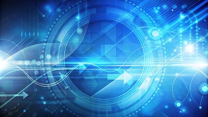 Obraz premium Blue arrows, lines and circles abstract tech background, abstract, technology, motion, futuristic, design, digital