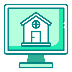 Computer with house design for architectural planning.