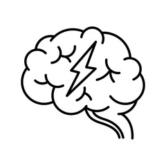 Brain icon with volt sign. Human thin line brain illustration.