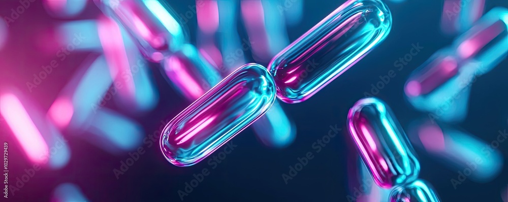 Poster vibrant capsules floating in a colorful, abstract background.